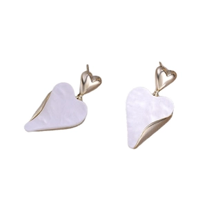 Elegant 925 silver double heart earrings with gold frame and purple shell inlay