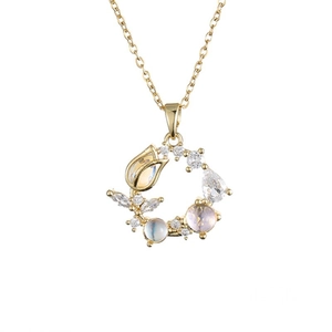 Tulpen Kranz Anhänger Halskette Titanstahl Zirkonia Mondstein Schlüsselbein Kette Französisch Retro Floral Für Frauen