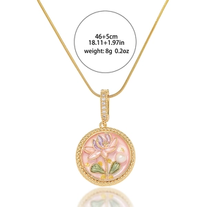 Detailed specs for lotus flower pendant necklace with 46+5cm length and 8g weight