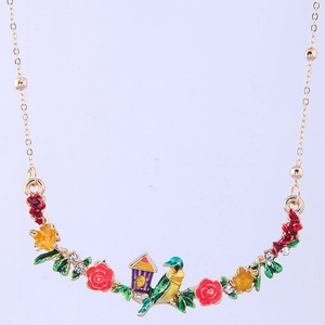 Enamel Animal Flower Branch Pendant Necklace Alloy Rhinestone Forest Style Sweet Vintage Jewelry Gift For Women Girls
