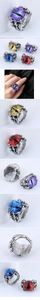Detailed views of adjustable devil eye dragon claw rings in four vibrant colors