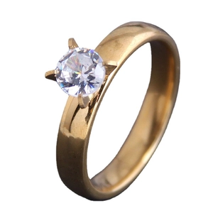 Stainless Steel Round Cubic Zirconia Solitaire Ring Four Prong Wide Band Minimalist Hip Hop Fashion Jewelry For Women Men