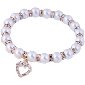 Elegant pearl bracelet with rose gold beads and a sparkling diamond heart pendant