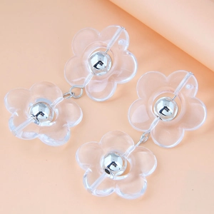 Resin Transparent Flower Dangle Earrings Alloy Silver Tone Bead Floral Double Drop Jewelry For Women