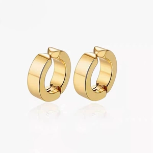 Polished gold wide band ear cuffs for men featuring a minimalist non-pierced clip-on design