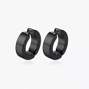 Minimalist black metal hoop ear clips for men with a polished finish and non-pierced design