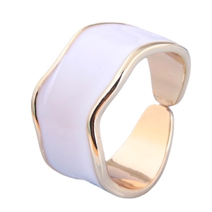 Minimalist gold plated open ring featuring wavy edges and white enamel finish