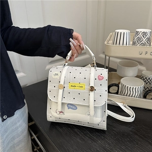 Women's Mini Polka Dot Backpack Fashion Small Square Bag Handbag With Cartoon Patches Preppy Style PU Leather Crossbody Bag