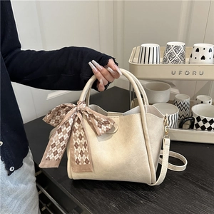 Women PU Leather Handbag With Satin Scarf Bow Decoration Casual Daily Commute Shoulder Crossbody Bag Fashion