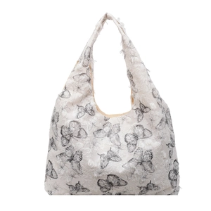 Sac cabas élégant en dentelle blanche avec broderies papillon noir pour femmes