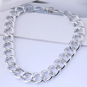 Detailed view of silver thick Cuban link chain necklace with polished finish and lobster clasp