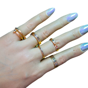 Stackable Alloy Rings Gold Rose Gold Color Geometric Wave Star Pattern Knuckle Finger Jewelry For Women Girls