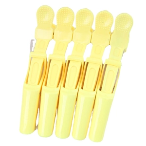 Lot de 5 pinces à cheveux crocodile jaune vif en plastique pour coiffure professionnelle