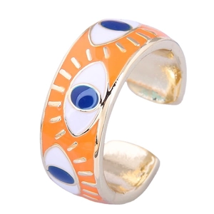 Bague ouverte œil porte-bonheur plaquée or avec émail orange vif élégant