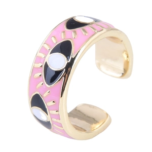 Bague réglable en émail rose œil protecteur avec placage d'or au style moderne chic