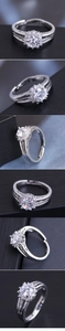 Detailed view of silver sunflower zircon ring with adjustable hollow triple band