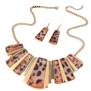 Collier Et Boucles D'oreilles En Alliage Plaqué Or Géométrique En Résine Imprimé Léopard Pour Femmes Bijoux Rétro