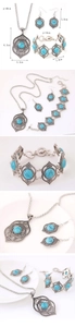 Détail de l'ensemble de bijoux bohèmes en turquoise avec dimensions du collier et bracelet