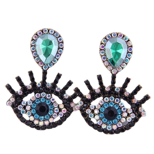 Orecchini occhio del diavolo con gemma a goccia verde e strass colorati scintillanti