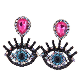 Orecchini pendenti Occhio del Diavolo con strass blu e cristalli rosa a forma di pera