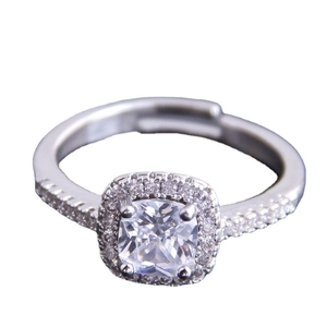 Adjustable Halo Ring Copper Cubic Zirconia Silver Tone Heart Square Flower Shaped Fashion Jewelry For Women
