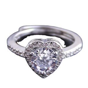 Elegant silver heart ring with sparkling cubic zirconia and adjustable band for women