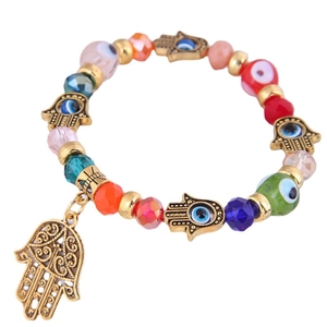 Bracciale Di Perline Di Cristallo Bohémien Con Ciondoli Mano Di Fatima Malocchio In Lega Gioielli Etnici Da Donna