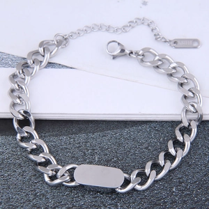 Sleek silver stainless steel Cuban link ID bracelet with lobster clasp and extension chain