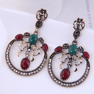 Vintage Bohemian Drop Earrings Alloy Resin Rhinestone Ethnic Palace Style Statement Jewelry For Women