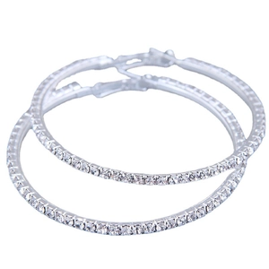 Sparkling Alloy Rhinestone Hoop Earrings Large Circle Full Diamond Zirconia Silver Plated Fashion Jewelry For Women Wedding Party