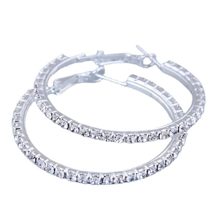 60mm silver hoop earrings for women with sparkling pave-set zircons on white background