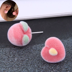 Alloy Earrings For Women Sweet Peach Flocking Bow Faux Artificial Pearl Heart Houndstooth Fabric Vintage Asymmetric Jewelry