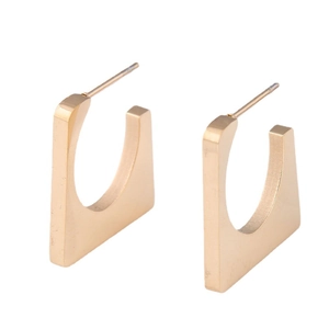 Minimalist geometric square titanium steel stud earrings with golden brushed metal finish