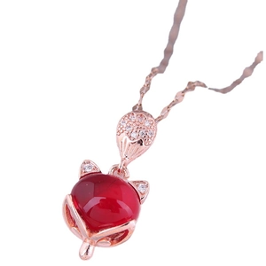 Elegante Collana con Pendente Volpe in Rame Corindone Rosso Zircone Intarsiato Placcato Oro Rosa Gioielli di Moda per Donna Festa