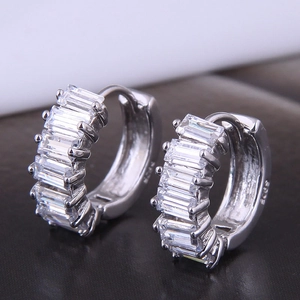 Elegant S925 silver hoop earrings with rectangular zircon stones and S925 hallmark