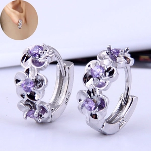 Elegant Flower Geometric Hoop Earrings With Cubic Zirconia And 925 Sterling Silver Earring Post Dainty Jewelry