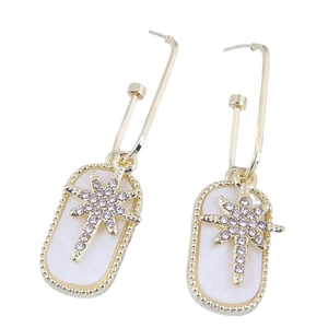 Elegant gold earrings with mother-of-pearl rectangular pendants and diamond star designs