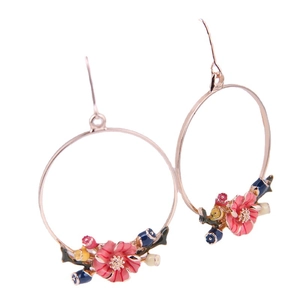 Alloy Enamel Earrings Asymmetric Geometric Floral Hoop Synthetic Cat Eye Stone Fashion Jewelry For Women