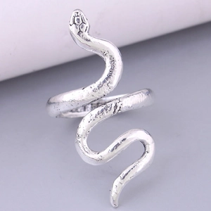 Close-up of vintage snake ring with antique silver finish and detailed scale texture
