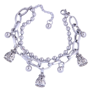Stainless Steel Double Layer Pendant Bracelet For Women Lucky Bag Rabbit Crown Elephant Peanut Charms Retro Hip Hop Jewelry