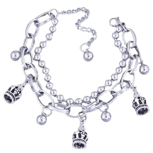 Double-layer stainless steel bracelet with crown charms and bead accents in hip hop style