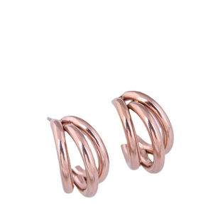 Minimalist rose gold titanium C-shaped earrings with a triple-layered curved line design
