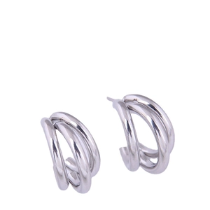 Minimalist silver triple hoop earrings with a sleek metallic finish in a C-shape design