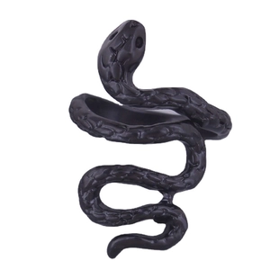 Vintage matte black snake ring with detailed scales and wrap-around coiled design