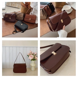 Detail view of vintage minimalist crossbody bags in multiple earth-tone colors and textures