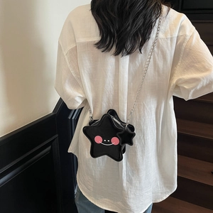 Mini borsa a tracolla nera a forma di stella con viso cartoon e catena sottile