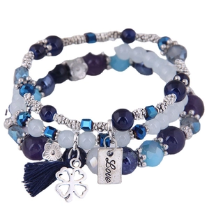 Bohemian Multi Layer Beaded Bracelet For Women With Alloy Clover Tassel Love Plate Resin Glass Beads Trendy Accessory
