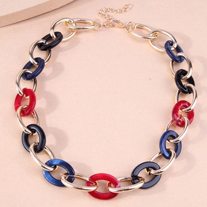 Collier à grosses mailles en métal doré et résine colorée de style rétro