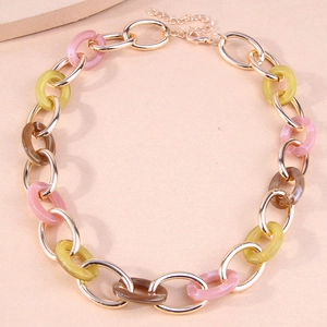 Collier ras du cou à gros maillons colorés en acrylique et métal doré