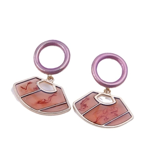 Minimalist geometric hexagonal fan-shaped earrings with purple ring and marble pattern